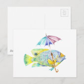 Fisch mit Regenschirm Postkarte (Vorne/Hinten)