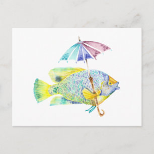 Fisch mit Regenschirm Postkarte