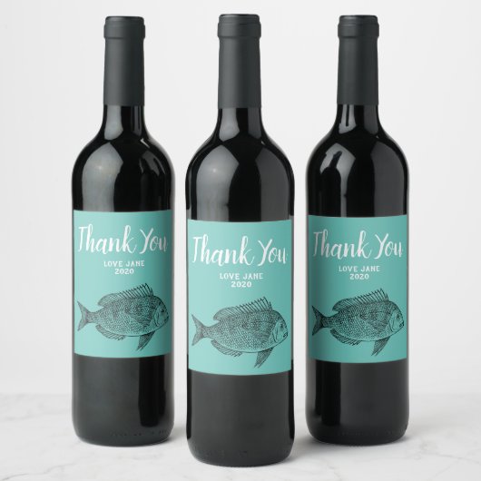 Fisch modern danke Geschenk Weinetikett (Flaschen)