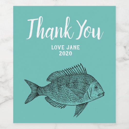 Fisch modern danke Geschenk Weinetikett (Einzelnes Label)
