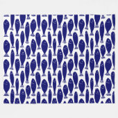 Fisch-Muster - dunkelblau auf Weiß Fleecedecke (Vorderseite (Horizontal))