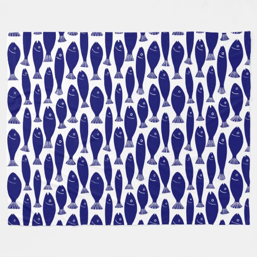 Fisch-Muster - dunkelblau auf Weiß Fleecedecke (Vorderseite (Horizontal))