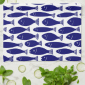 Fisch-Muster - dunkelblau auf Weiß Geschirrtuch (Gefaltet)