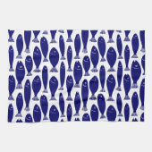 Fisch-Muster - dunkelblau auf Weiß Geschirrtuch (Horizontal)