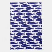 Fisch-Muster - dunkelblau auf Weiß Geschirrtuch (Vertikal)