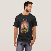 Fisch oder Behandle schwarze Katze Kürbis Streich T-Shirt (Vorne ganz)