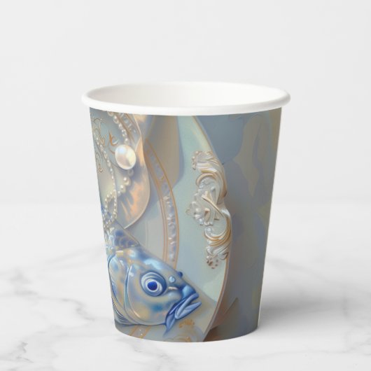 Fisch - Papiersorten Größe 236 ml Papiercup Pappbecher (Rückseite)