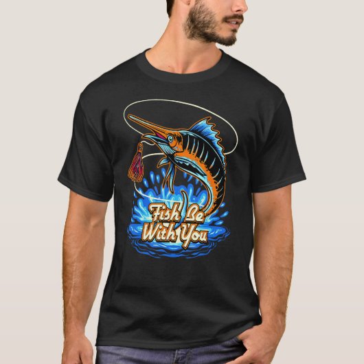 Fisch sei mit dir Angelscherz Fischerwitz T-Shirt (Vorderseite)