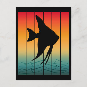 Fisch-Silhouette im Vintage-Sonnenuntergang Postkarte