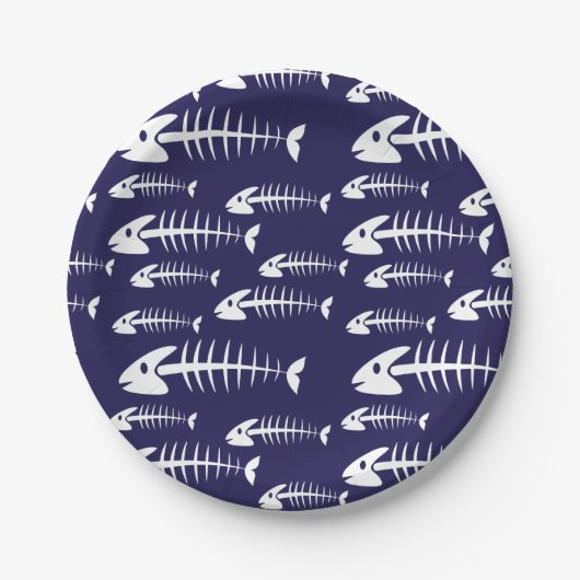 Fisch-Skelett Weißknochen Fischen Spaß Pappteller (Vorderseite)