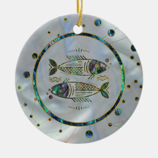 Fisch-Tierkreis-Goldohrschnecke auf Konstellation Keramikornament (Vorne)