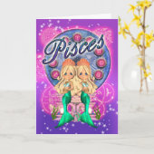 Fisch-Tierkreis-niedliche Karte mit zwei (Gelbe Blume)