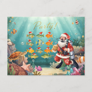 Fisch trägt Weihnachtsmannmütze Weihnachtsfeier mi Feiertagspostkarte