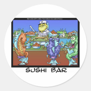 Fisch trifft Märkte AKA Sushi Bar Funny Gifts & Ca Runder Aufkleber
