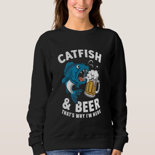 Fisch und Bier deshalb bin ich hier Funny Fishing Sweatshirt (Vorderseite)