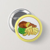Fisch und Chips Erbsen Britischer Pub Chip Shop Ne Button (Vorne & Hinten)
