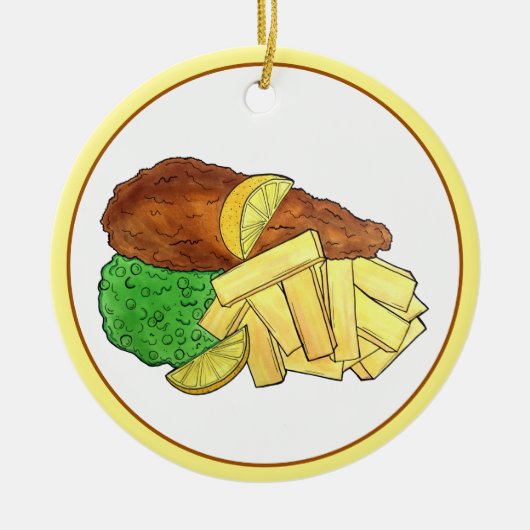 Fisch und Chips Erbsen Britischer Pub Chip Shop Ne Keramik Ornament (Vorne)