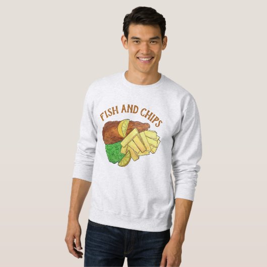Fisch und Chips Erbsen Britischer Pub Chip Shop Ne Sweatshirt (Vorne ganz)