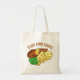 Fisch und Chips Erbsen Britischer Pub Chip Shop Ne Tragetasche