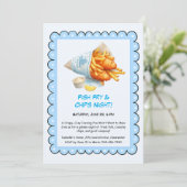 Fisch und Chips - Lässige Meeresfrüchte Party Einl Einladung (Stehend Vorderseite)