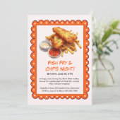 Fisch und Chips - Lässige Meeresfrüchte Party Einl Einladung (Stehend Vorderseite)