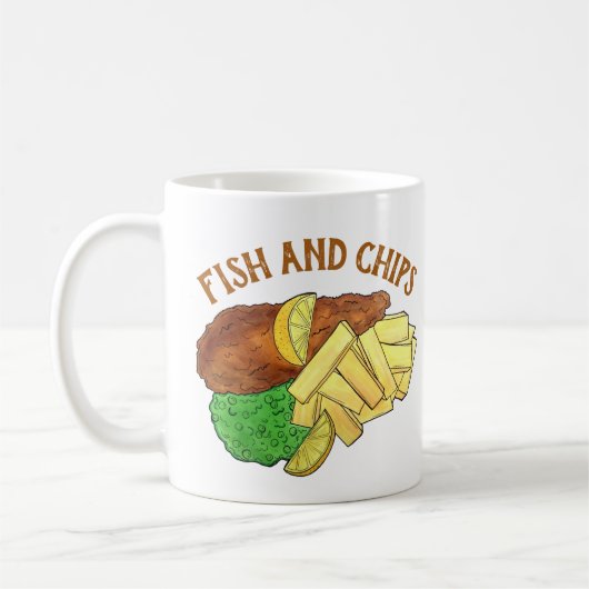 Fisch und Chips Mushy Peas British Pub Fare UK Foo Kaffeetasse (Links)