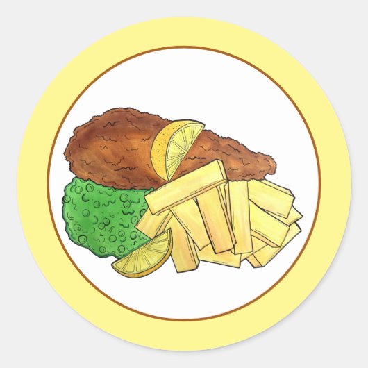 Fisch und Chips Peas British Pub Restaurant Lebens Runder Aufkleber (Vorderseite)