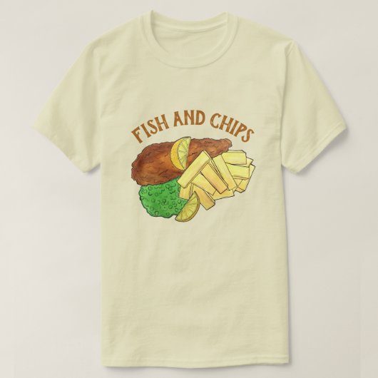Fisch und Chips Peas British Pub Restaurant Lebens T-Shirt (Design vorne)