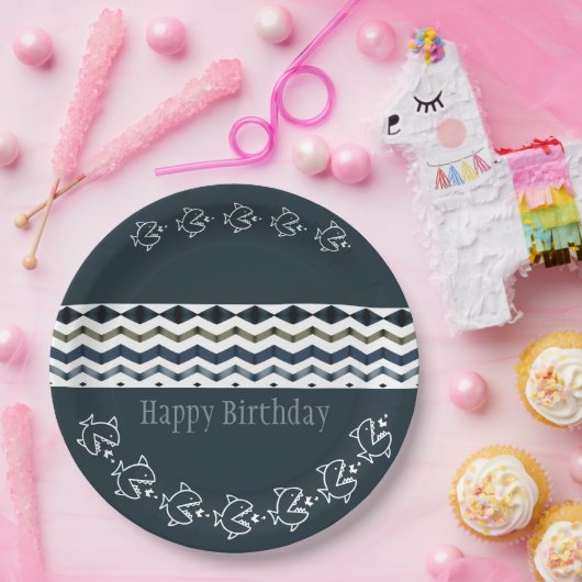 Fisch und ein weites Muster der Blues zum Geburtst Pappteller (Party)