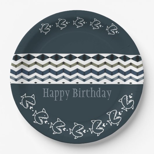 Fisch und ein weites Muster der Blues zum Geburtst Pappteller (Vorderseite)