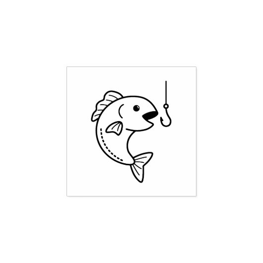 Fisch und Fischereihaken 1x1 Gummistempel (Prägung)