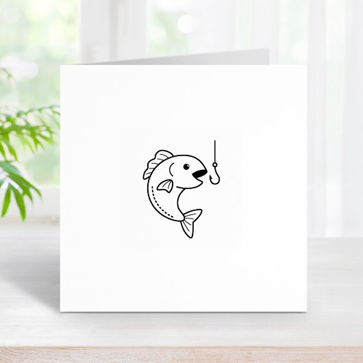 Fisch und Fischereihaken 1x1 Gummistempel