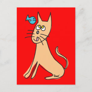 Fisch und Katzenpostkarte Postkarte