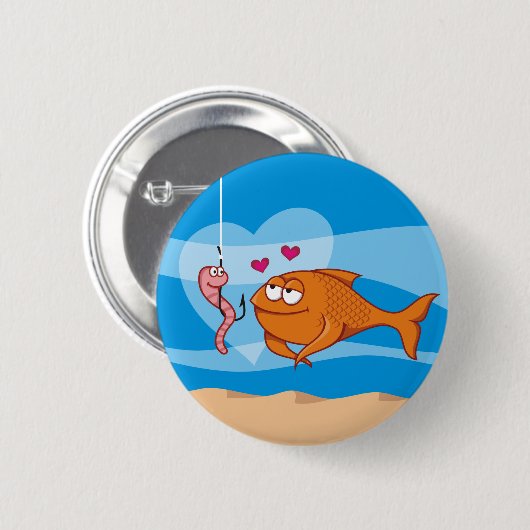 Fisch und Köder in Liebe Button (Vorne & Hinten)