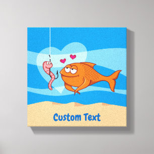 Fisch und Köder in Liebe Leinwanddruck