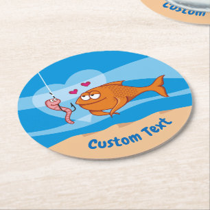 Fisch und Köder in Liebe Rundpapier Untersetzer