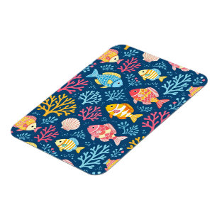 Fisch und Koralle nautisches Blau Magnet