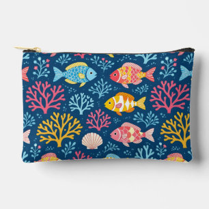 Fisch und Koralle nautisches Blau Zubehörtasche