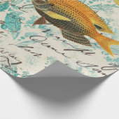 Fisch und Meeresalgen mit Schriftzeichen Geschenkpapier (Ecke)