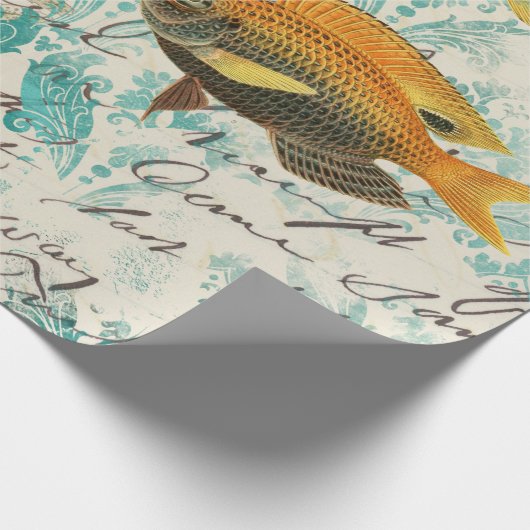 Fisch und Meeresalgen mit Schriftzeichen Geschenkpapier (Ecke)