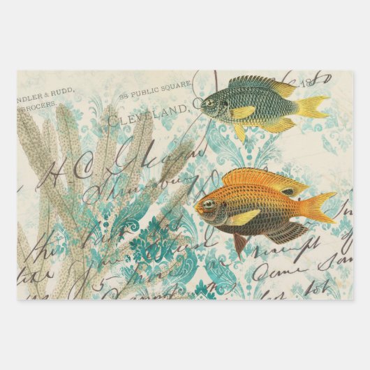 Fisch und Meeresalgen mit Schriftzeichen Geschenkpapier Set (Vorderseite 2)
