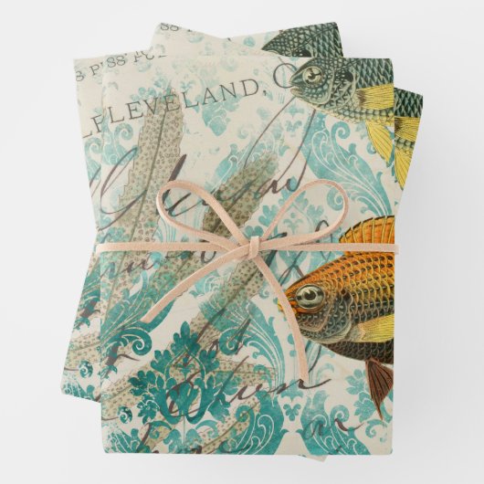 Fisch und Meeresalgen mit Schriftzeichen Geschenkpapier Set (Beispiel)