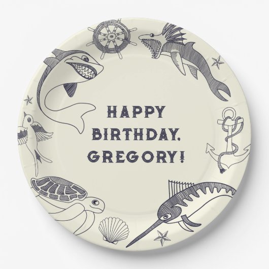 Fisch und nautisches Party Pappteller (Vorderseite)