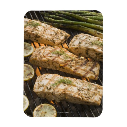 Fisch und Spargel, Grillgerichte Magnet (Vertikal)