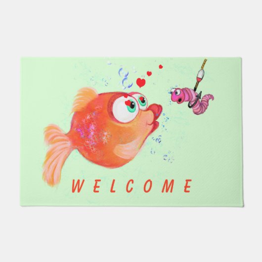 Fisch und Wurm Doormat Willkommen - Spaß Fußmatte (Vorderseite)
