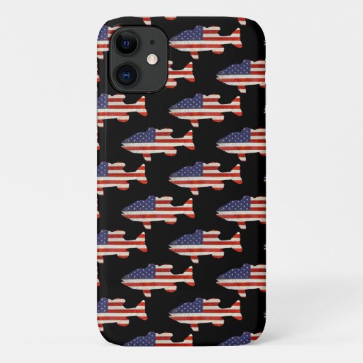 Fisch unter amerikanischer Flagge, schwarz Case-Mate iPhone Hülle (Rückseite)