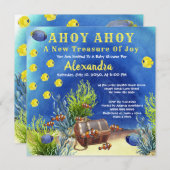 Fisch unter dem Meer, Schatztruhe Baby-Dusche Einladung (Vorne/Hinten)