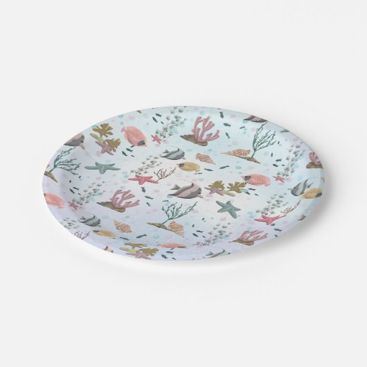 Fisch unter Meer Pappteller (Schrägansicht)