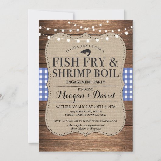 Fisch Verlobung Blauer Garnelenboil Einladung (Vorderseite)