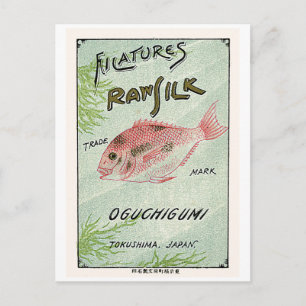 Fisch Vintage Japanisches Seidenetikett Postkarte